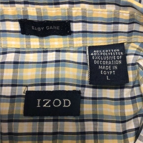 Izod Mens Large Yellow & Blue Plaid Long Sleeve Button-Up Shirt - Picture 6 of 10